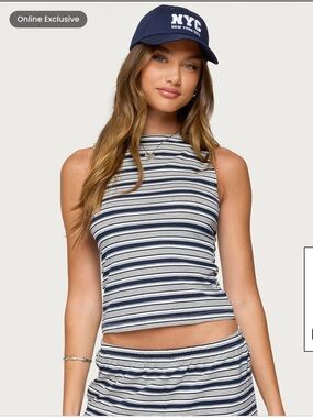 Edikted Navy & White Striped Sleeveless Crop Top